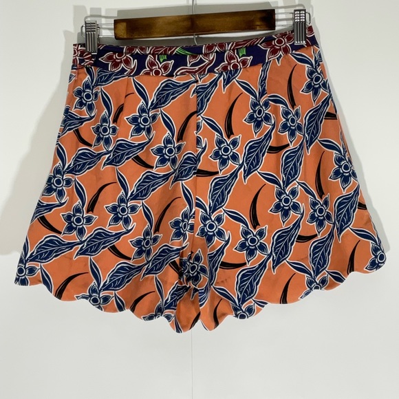 Topshop Floaty Short Orange w/Blue Floral Design Side Zipper Scalloped Hem Sz 4 - Picture 7 of 14